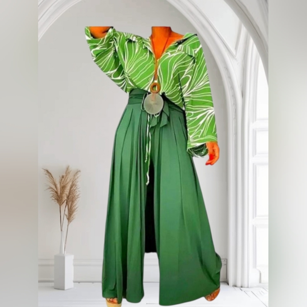 Elegant Green Plus Size XXL Wide-Leg Palazzo Pants Boutique NWT